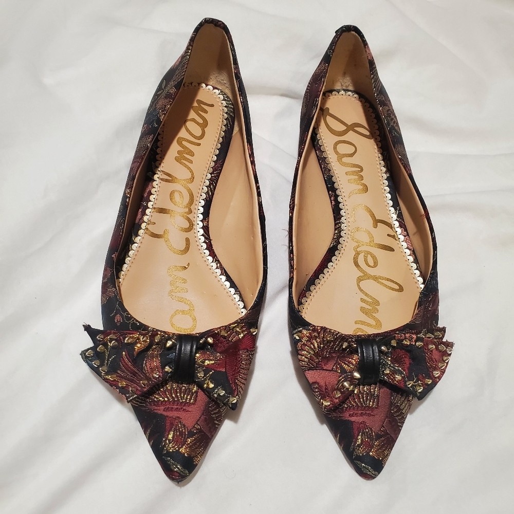Sam Edelman Raisa Studded Black Bird Jacquard Pointed Flats - Picture 11 of 11